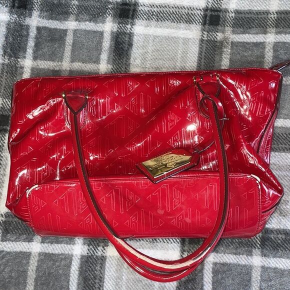 Ralph Lauren Vintage Ferrari Red Leather Handbag Glossy Shoulder Purse - Picture 11 of 16